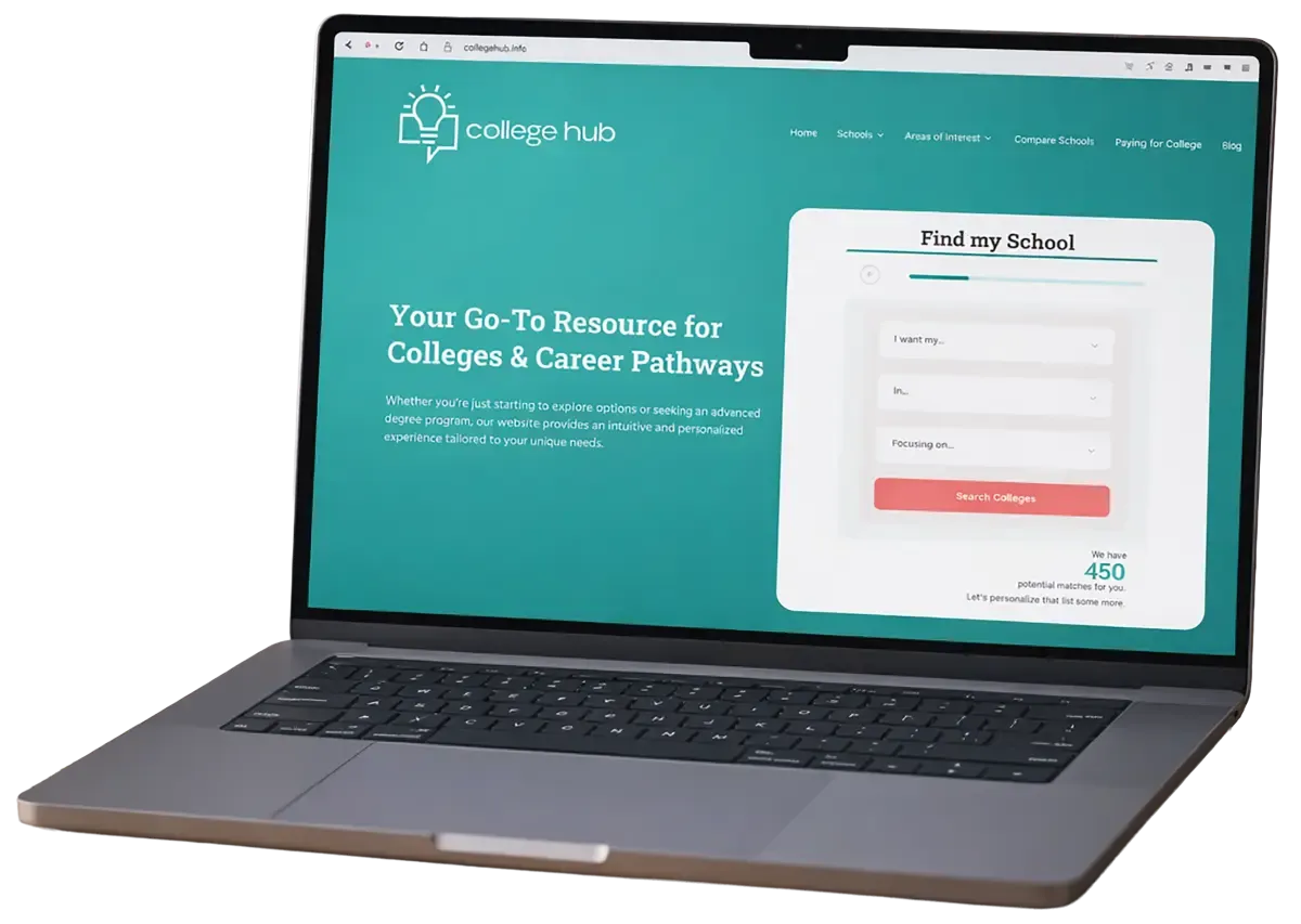 Collegehub platform showing undergraduate program exploration with interactive quiz and categories