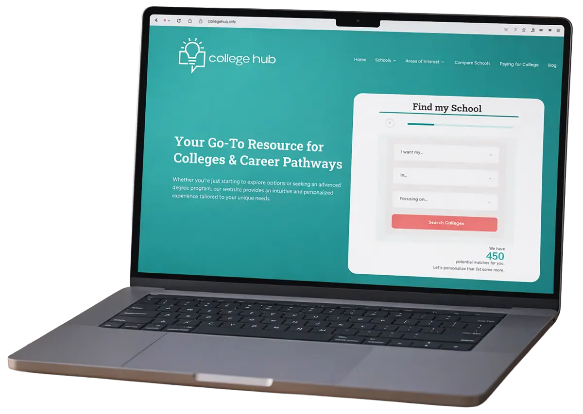 Collegehub platform showing undergraduate program exploration with interactive quiz and categories